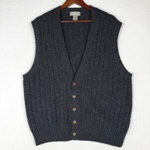 Vtg Christopher Hayes Cardigan Vest Mens XL Grey Ribbed Shetland Pure Wool
